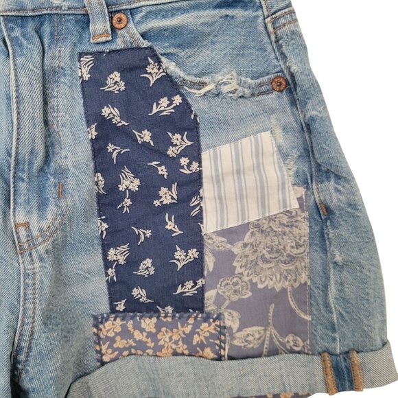 American Eagle Outfitters Womens Patchwork Denim Mom Jean Shorts Size 0 High Ris - Picture 4 of 13